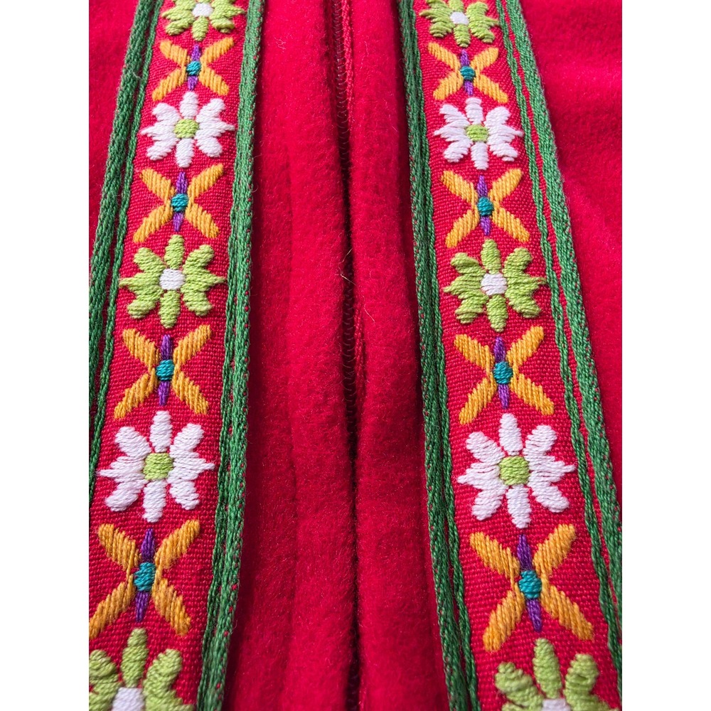 Vtg Rare Boho M Cottagecore Red fleece robe floral 70s ruffle hem loungeware - Picture 11 of 12